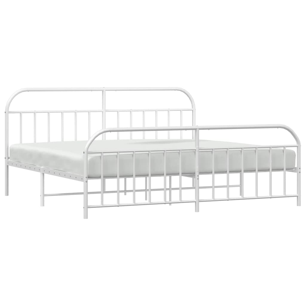 Sengeramme i metall med hode- og fotgavl hvit 193x203 cm