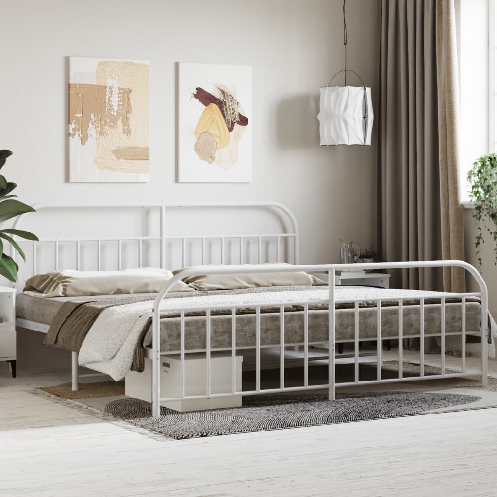 Sengeramme i metall med hode- og fotgavl hvit 193x203 cm