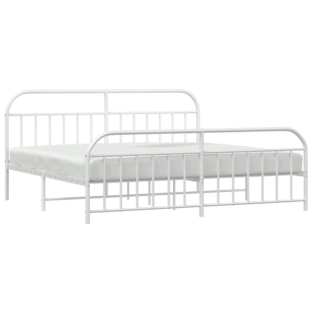 Sengeramme i metall med hode- og fotgavl hvit 200x200 cm
