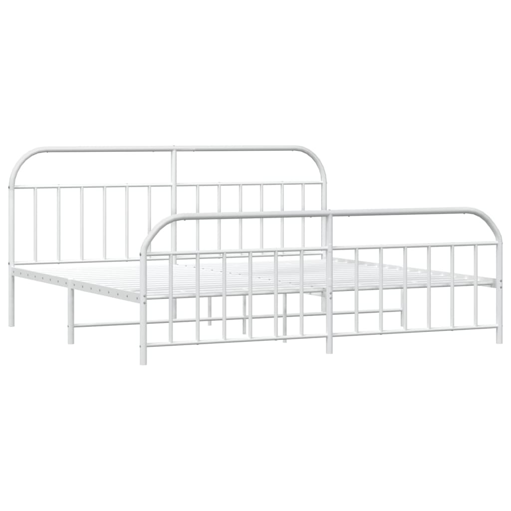 Sengeramme i metall med hode- og fotgavl hvit 200x200 cm