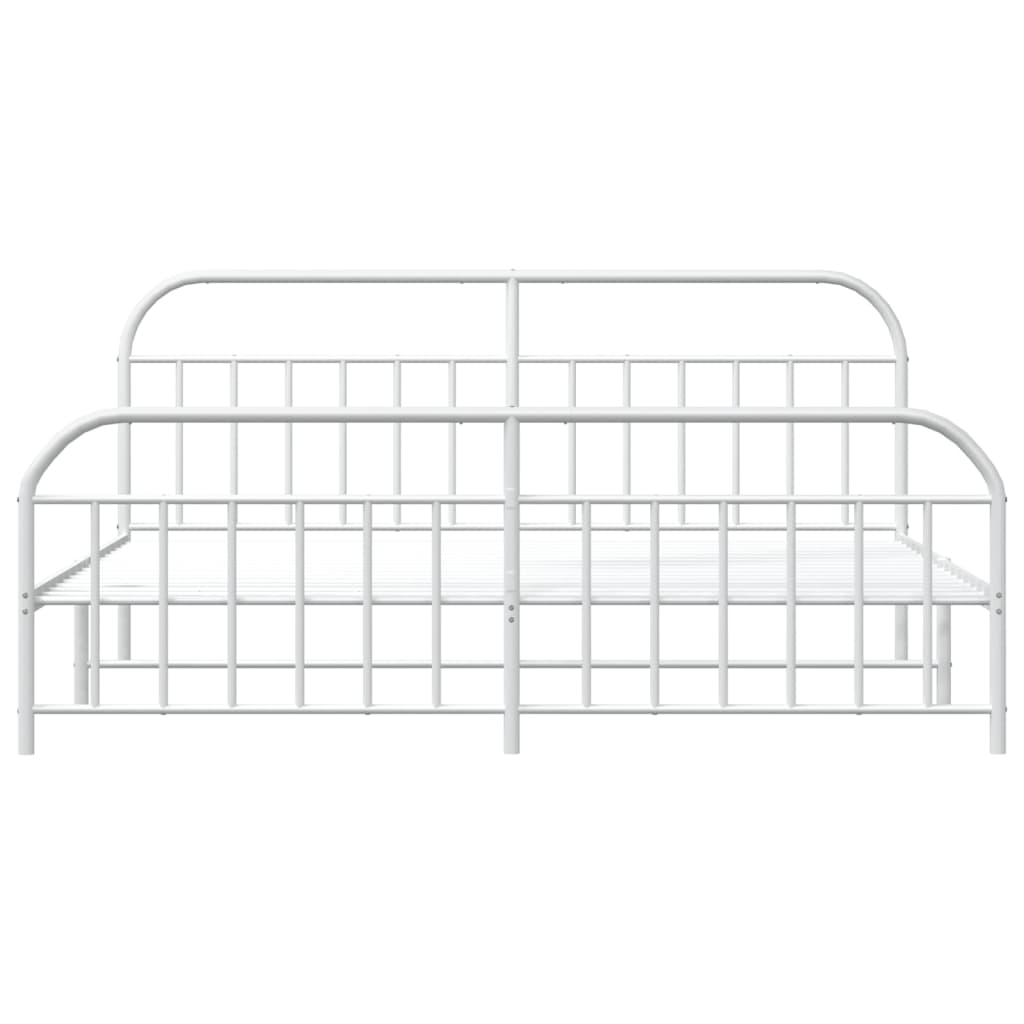 Sengeramme i metall med hode- og fotgavl hvit 200x200 cm