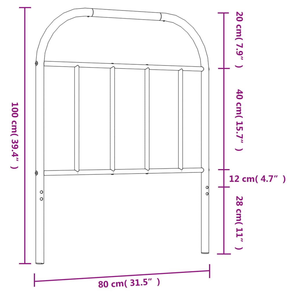 Utskiftbar sengegavl i metall hvit 75 cm