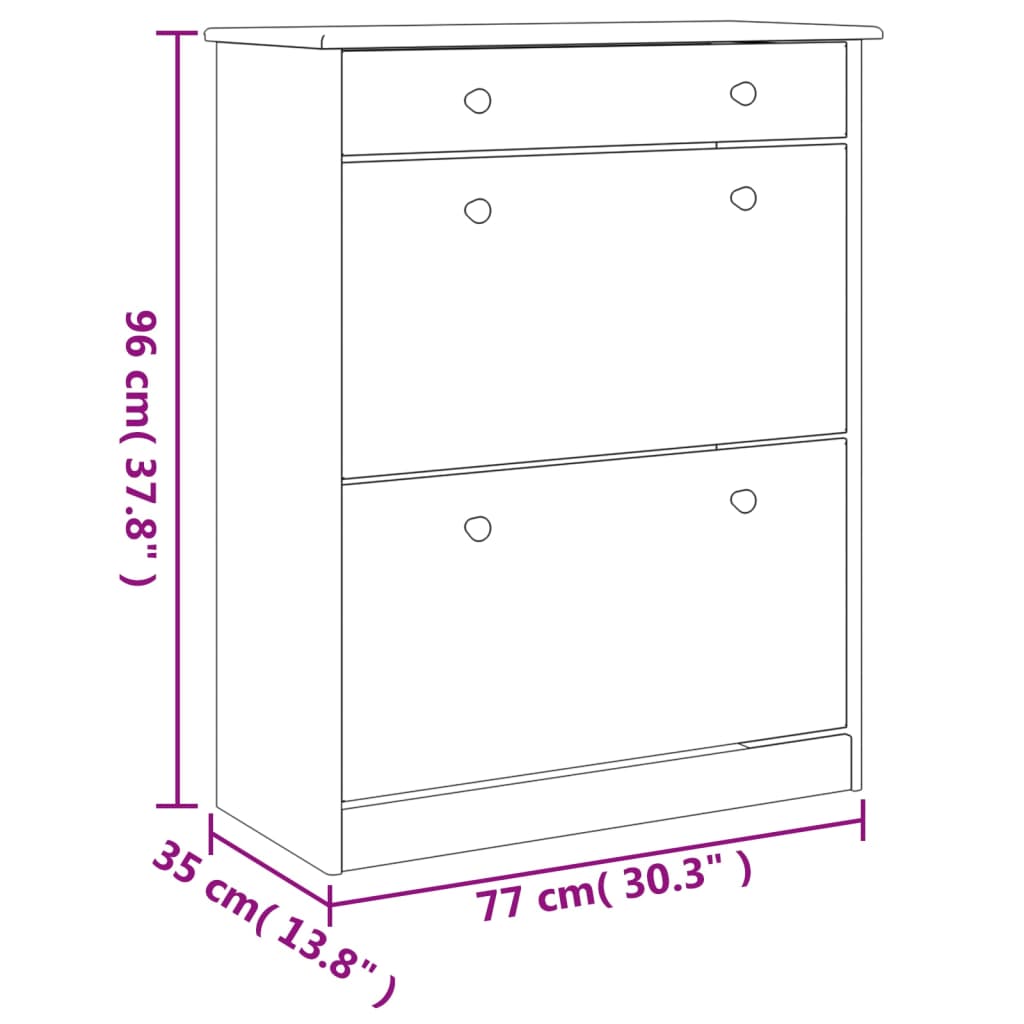Skoskap ALTA hvit 77x35x96 cm heltre furu