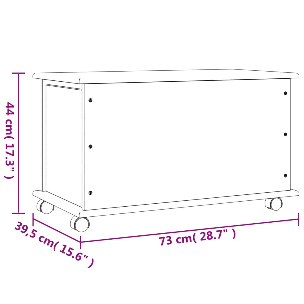 Oppbevaringskiste med hjul ALTA 73x39,5x44 cm heltre furu