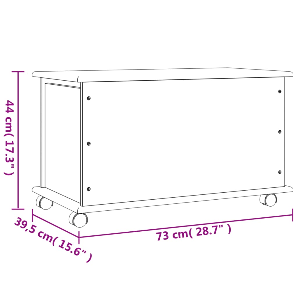 Oppbevaringskiste med hjul ALTA hvit 73x39,5x44 cm heltre furu