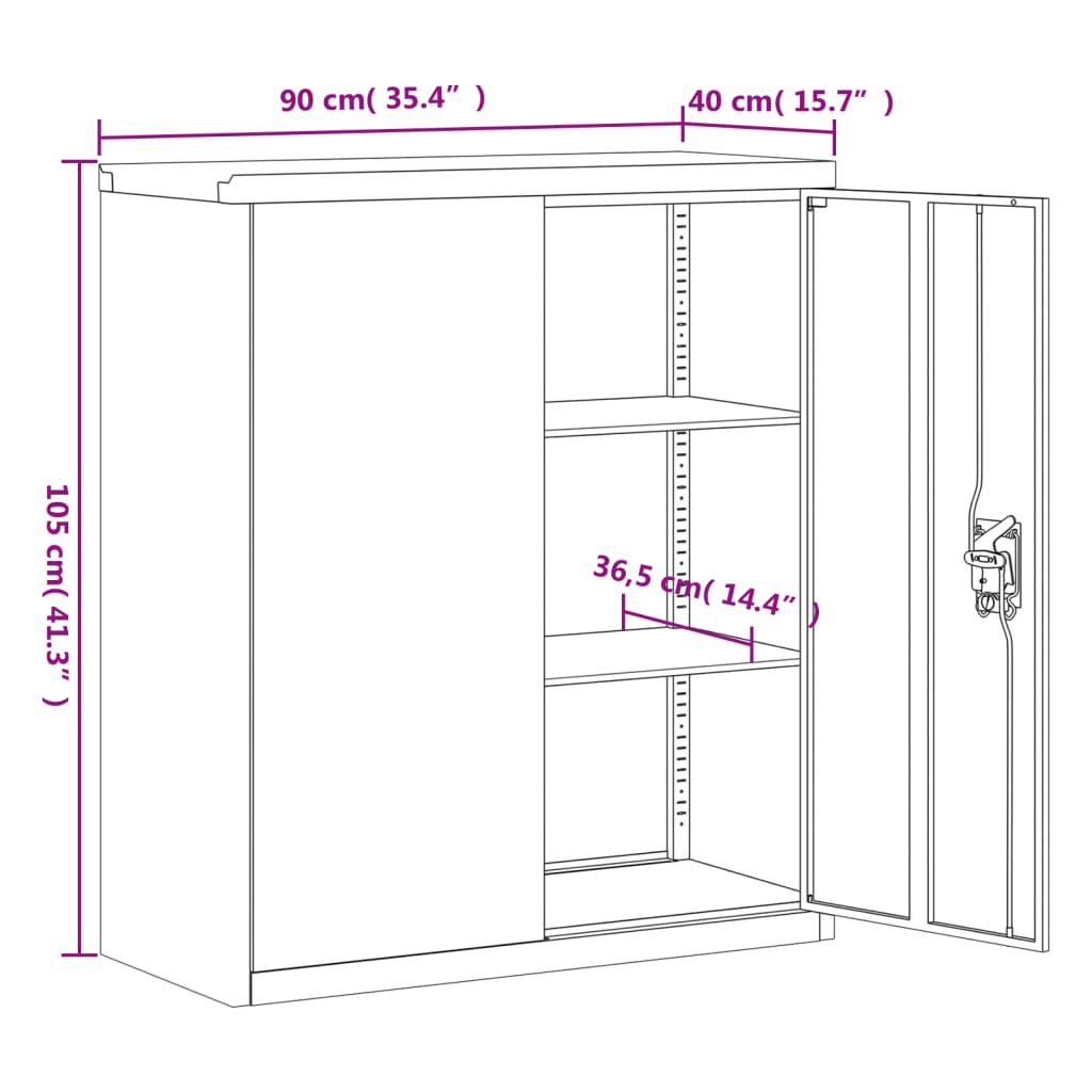 Arkivskap svart 90x40x105 cm stål