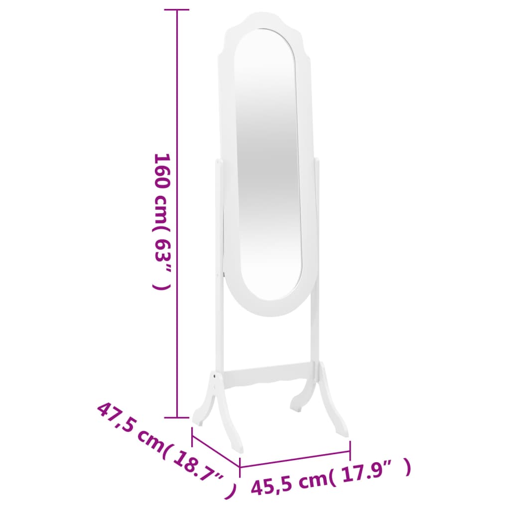 Frittstående speil hvit 45,5x47,5x160 cm konstruert tre