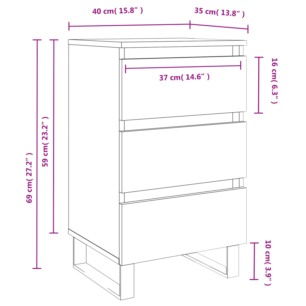 Nattbord 2 stk røkt eik 40x35x69 cm konstruert tre