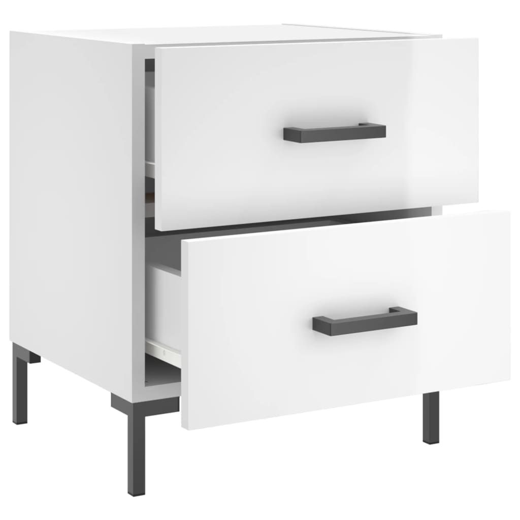 Nattbord 2 stk høyglans hvit 40x35x47,5 cm konstruert tre