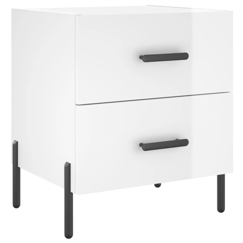 Nattbord 2 stk høyglans hvit 40x35x47,5 cm konstruert tre