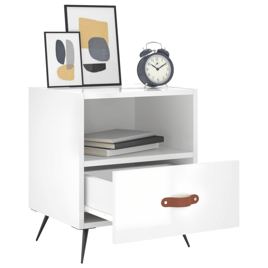 Nattbord 2 stk høyglans hvit 40x35x47,5 cm konstruert tre