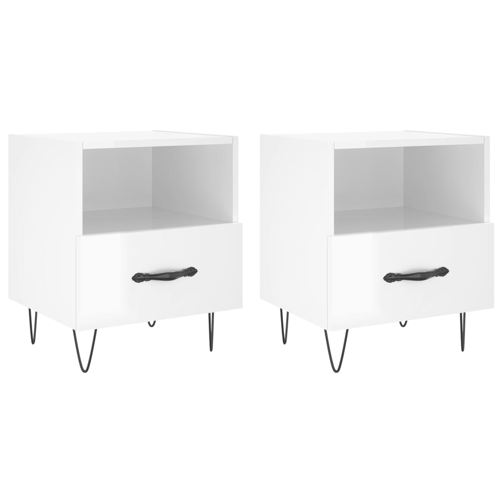 Nattbord 2 stk høyglans hvit 40x35x47,5 cm konstruert tre
