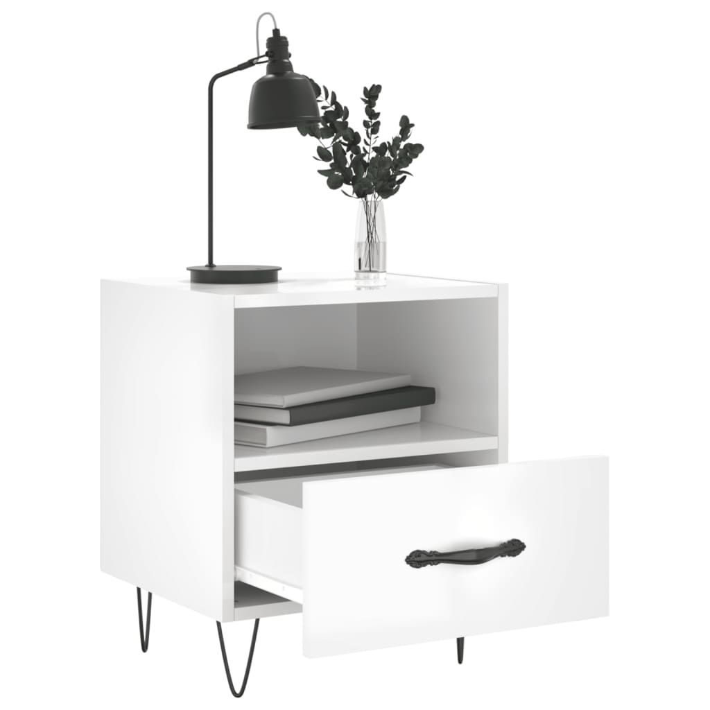 Nattbord 2 stk høyglans hvit 40x35x47,5 cm konstruert tre