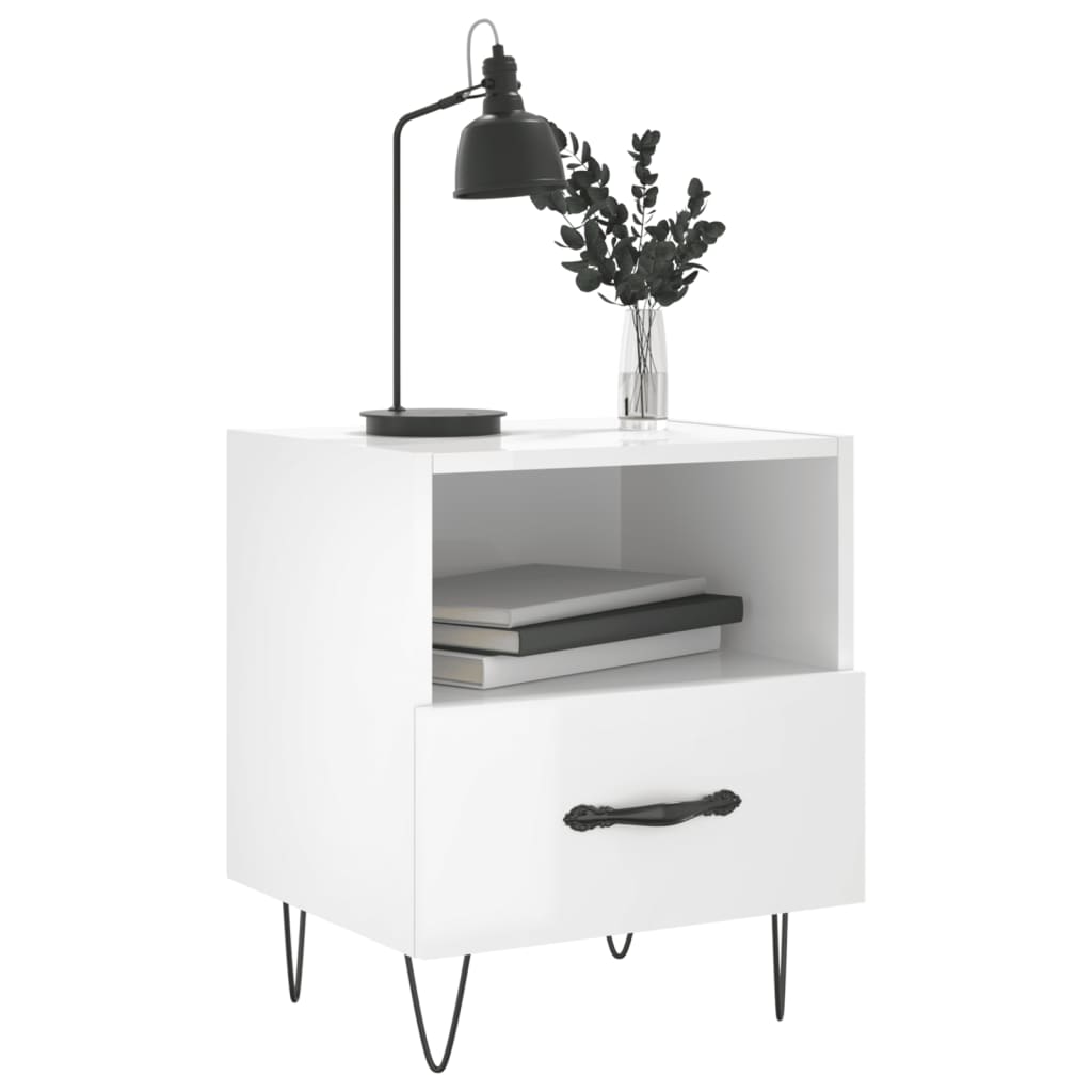 Nattbord 2 stk høyglans hvit 40x35x47,5 cm konstruert tre