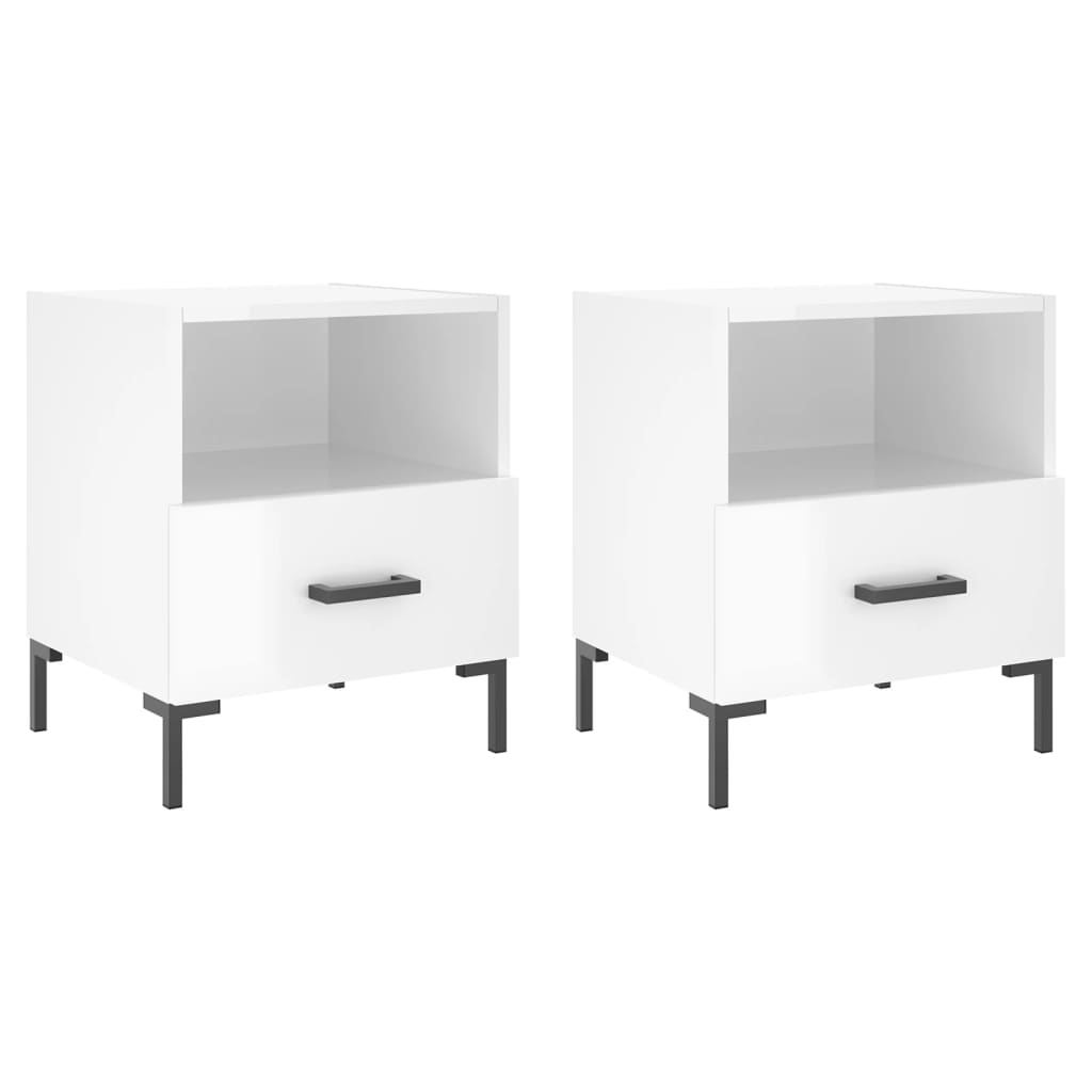 Nattbord 2 stk høyglans hvit 40x35x47,5 cm konstruert tre