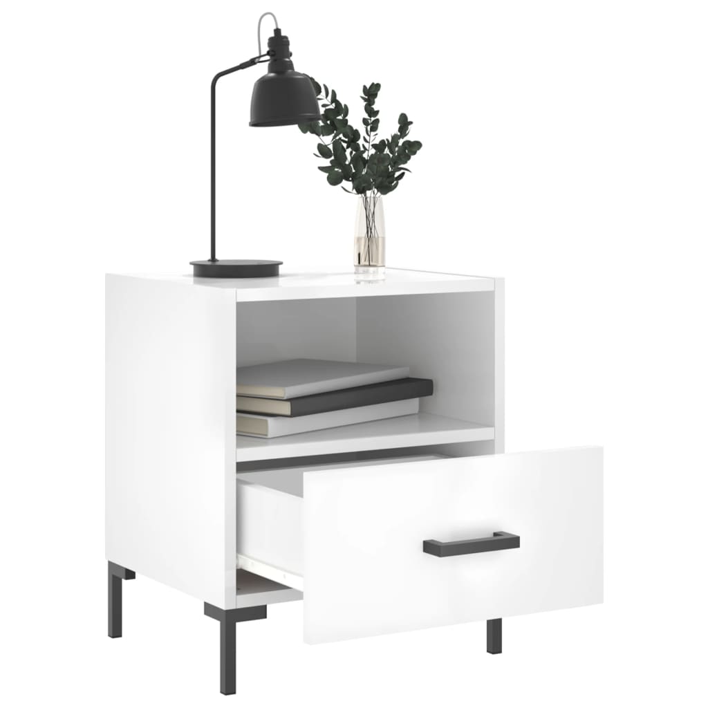 Nattbord 2 stk høyglans hvit 40x35x47,5 cm konstruert tre