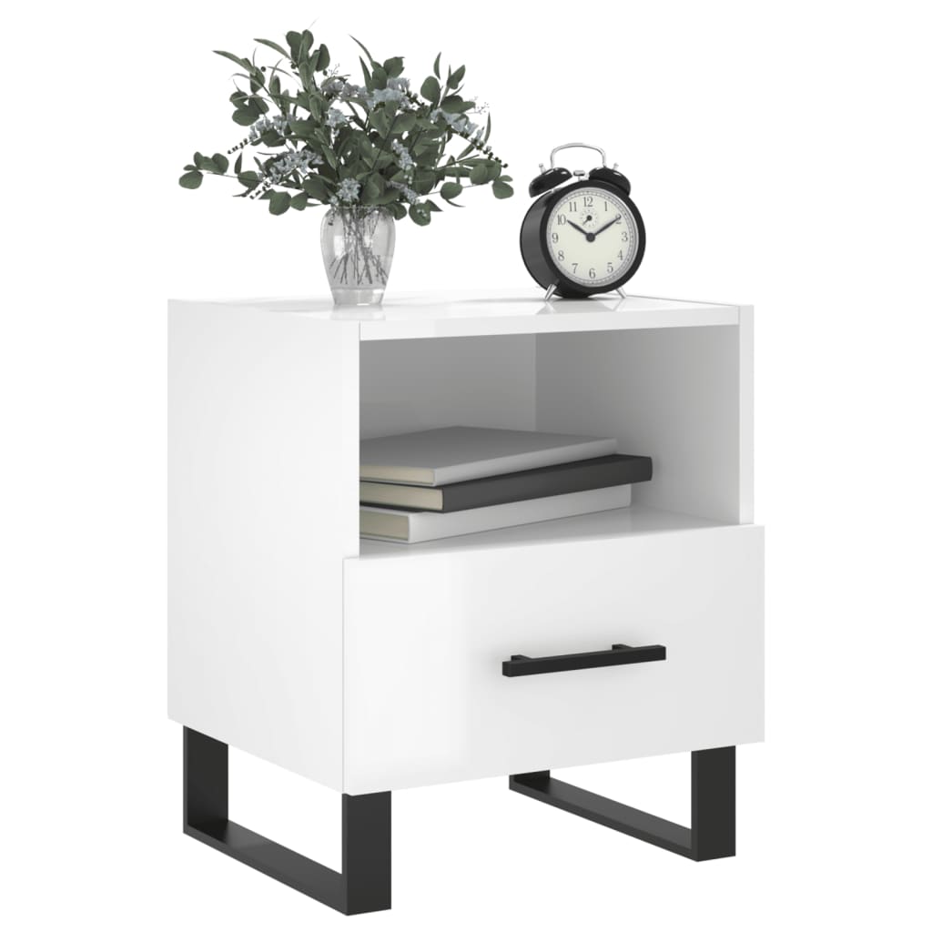 Nattbord 2 stk høyglans hvit 40x35x47,5 cm konstruert tre