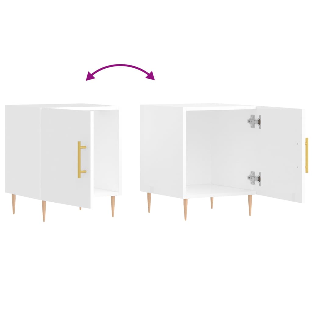 Nattbord 2 stk høyglans hvit 40x40x50 cm konstruert tre