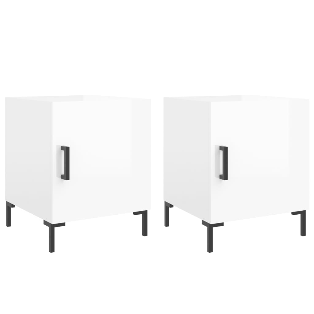 Nattbord 2 stk høyglans hvit 40x40x50 cm konstruert tre