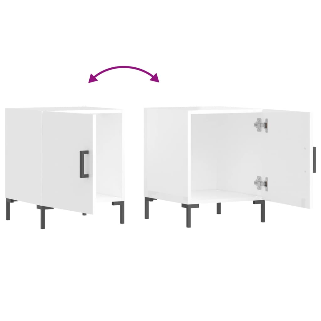 Nattbord 2 stk høyglans hvit 40x40x50 cm konstruert tre