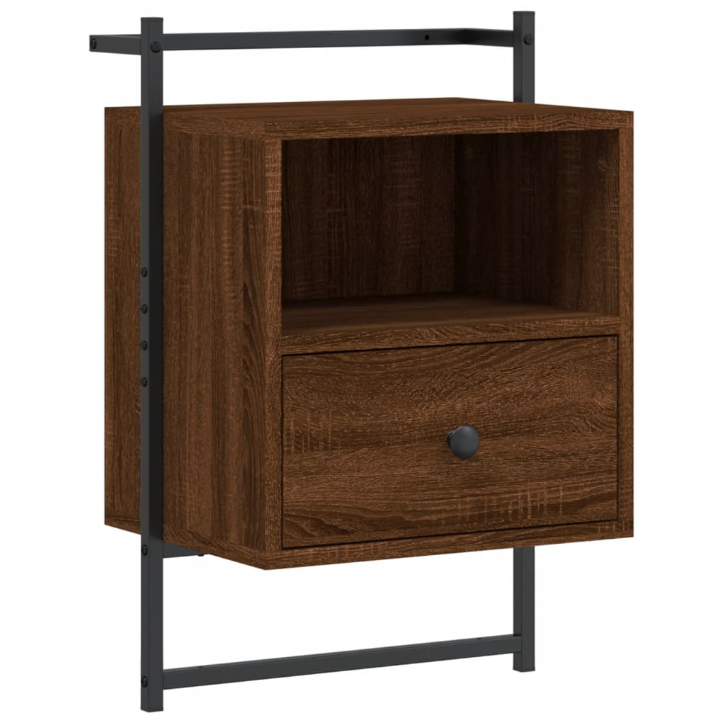 Nattbord veggmontert 2 stk brun eik 40x30x61 cm konstruert tre