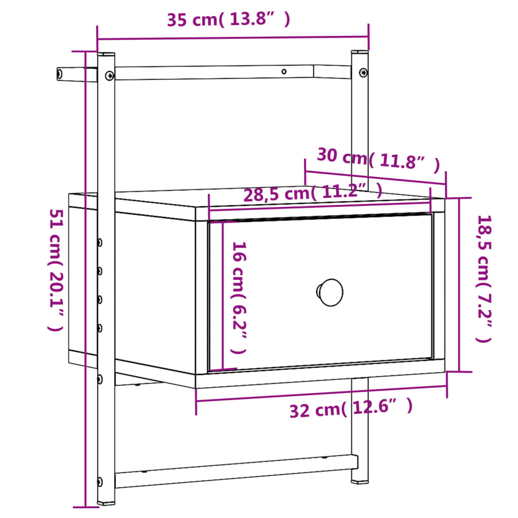 Nattbord veggmontert røkt eik 35x30x51 cm konstruert tre