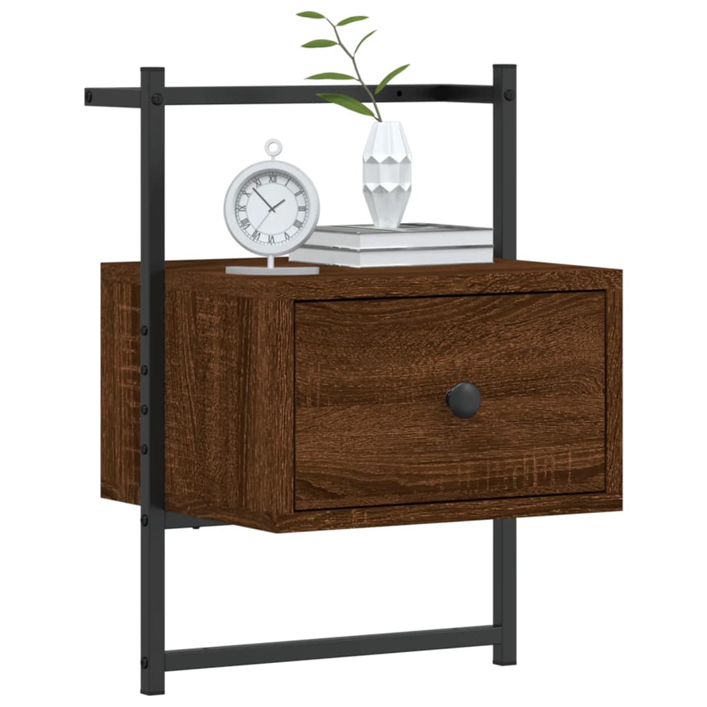 Nattbord veggmontert 2 stk brun eik 35x30x51 cm konstruert tre