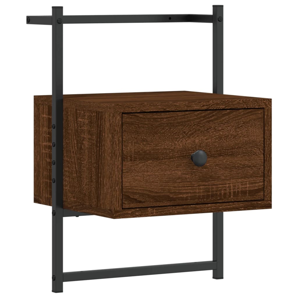 Nattbord veggmontert 2 stk brun eik 35x30x51 cm konstruert tre