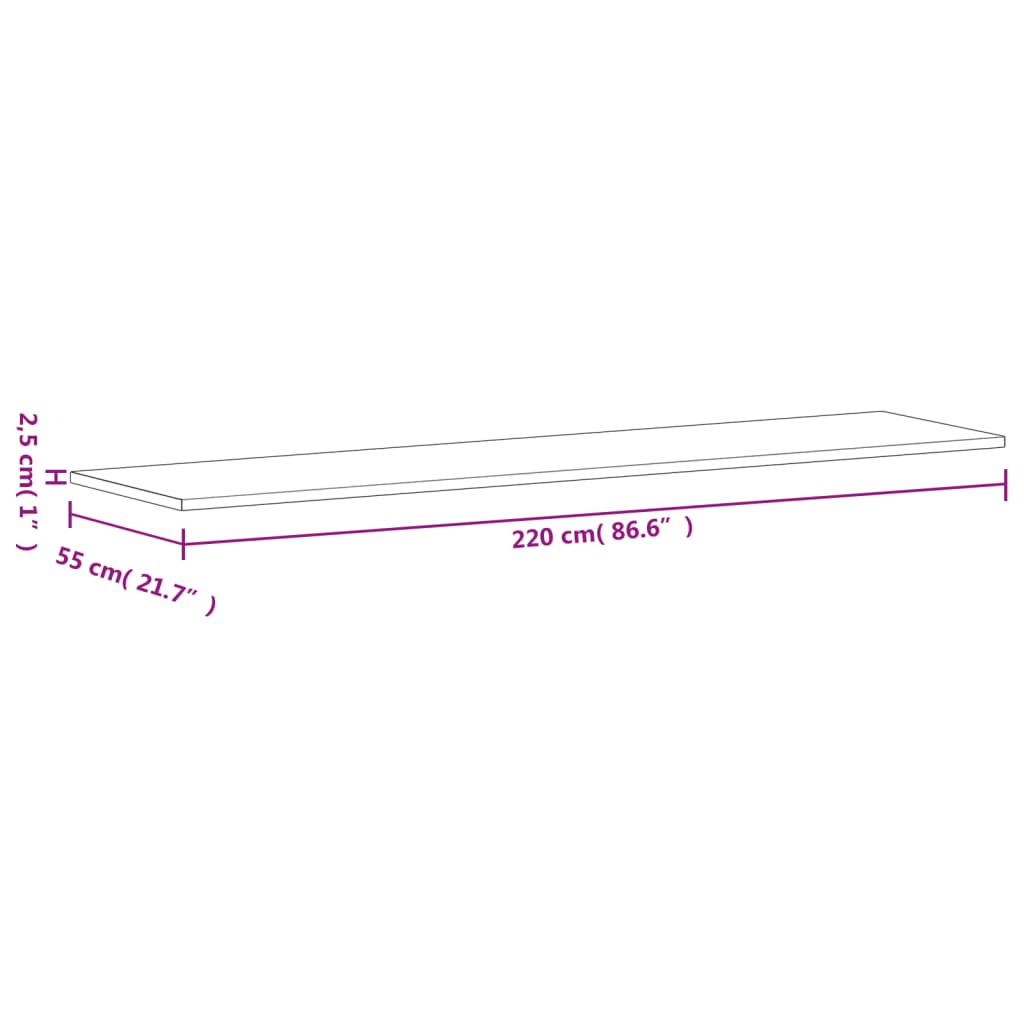 Bordplate 220x55x2,5 cm heltre bøketre