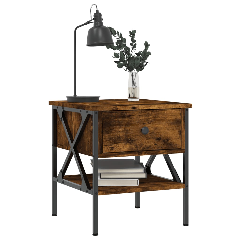 Nattbord 2 stk røkt eik 40x42x45 cm konstruert tre