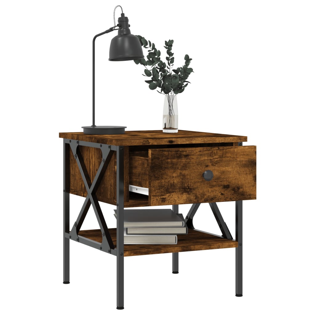 Nattbord 2 stk røkt eik 40x42x45 cm konstruert tre