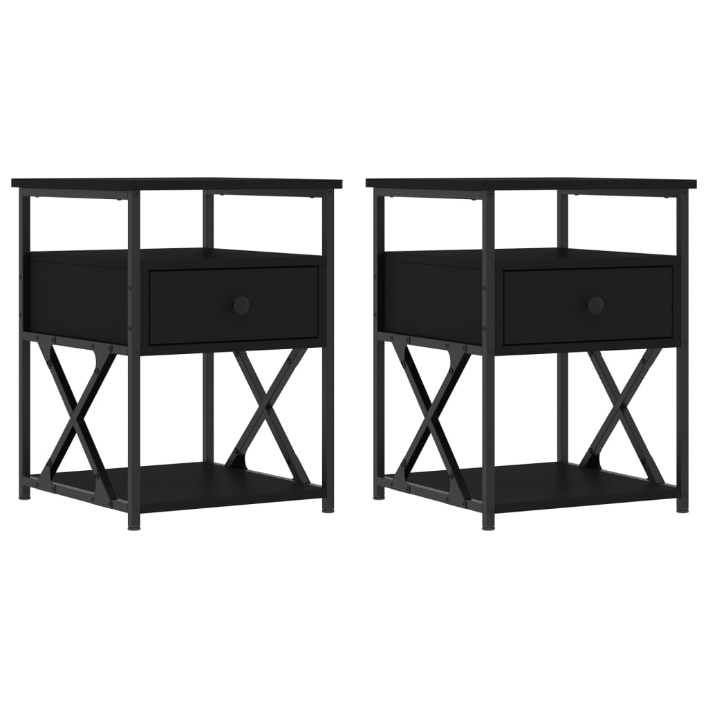 Nattbord 2 stk svart 40x42x55 cm konstruert tre