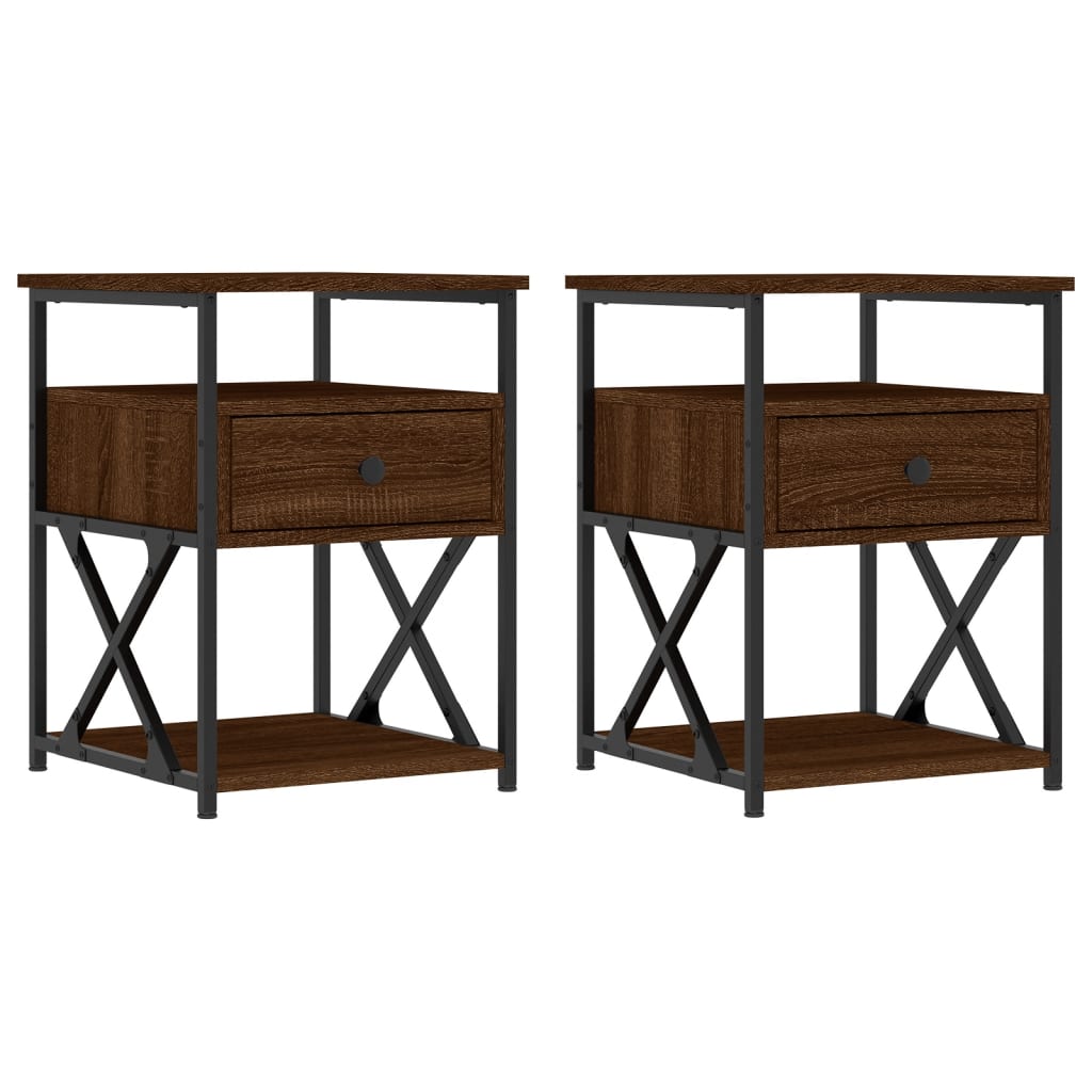 Nattbord 2 stk brun eik 40x42x55 cm konstruert tre