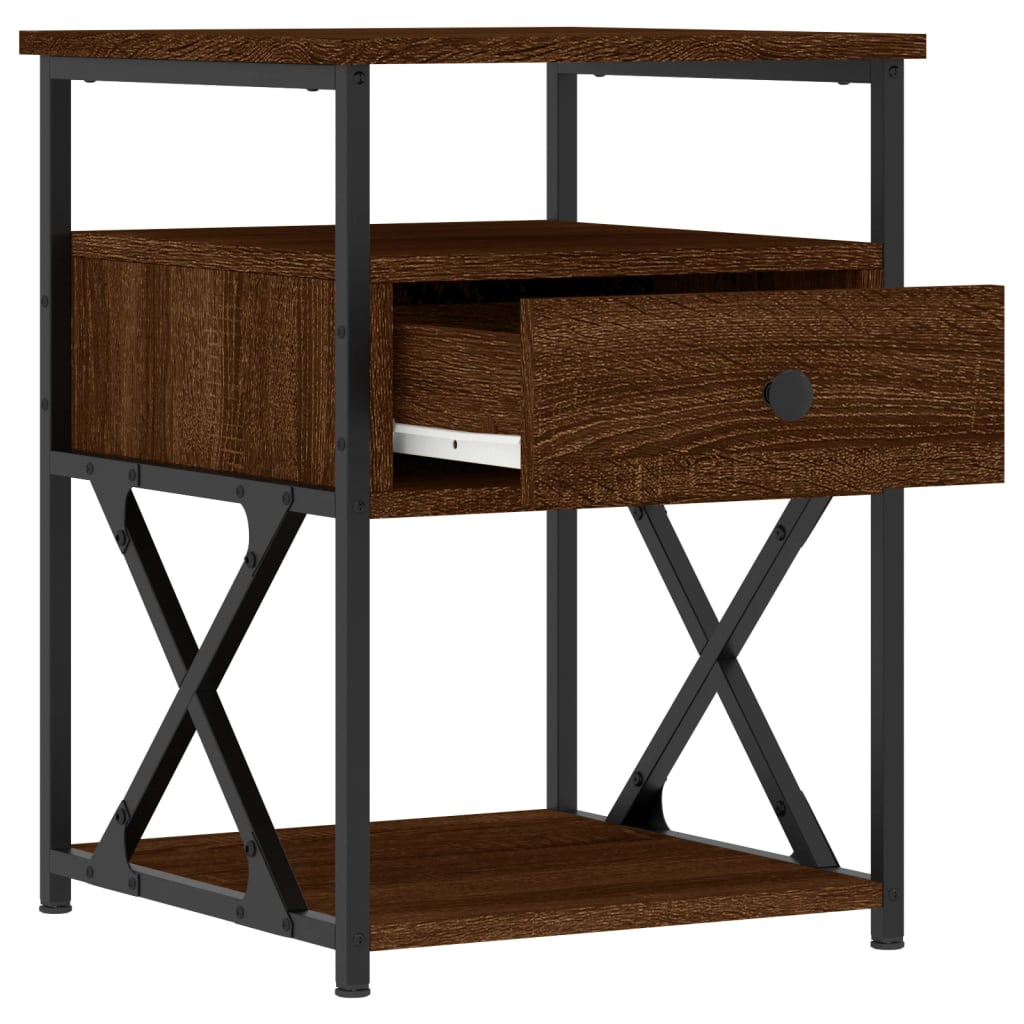 Nattbord 2 stk brun eik 40x42x55 cm konstruert tre