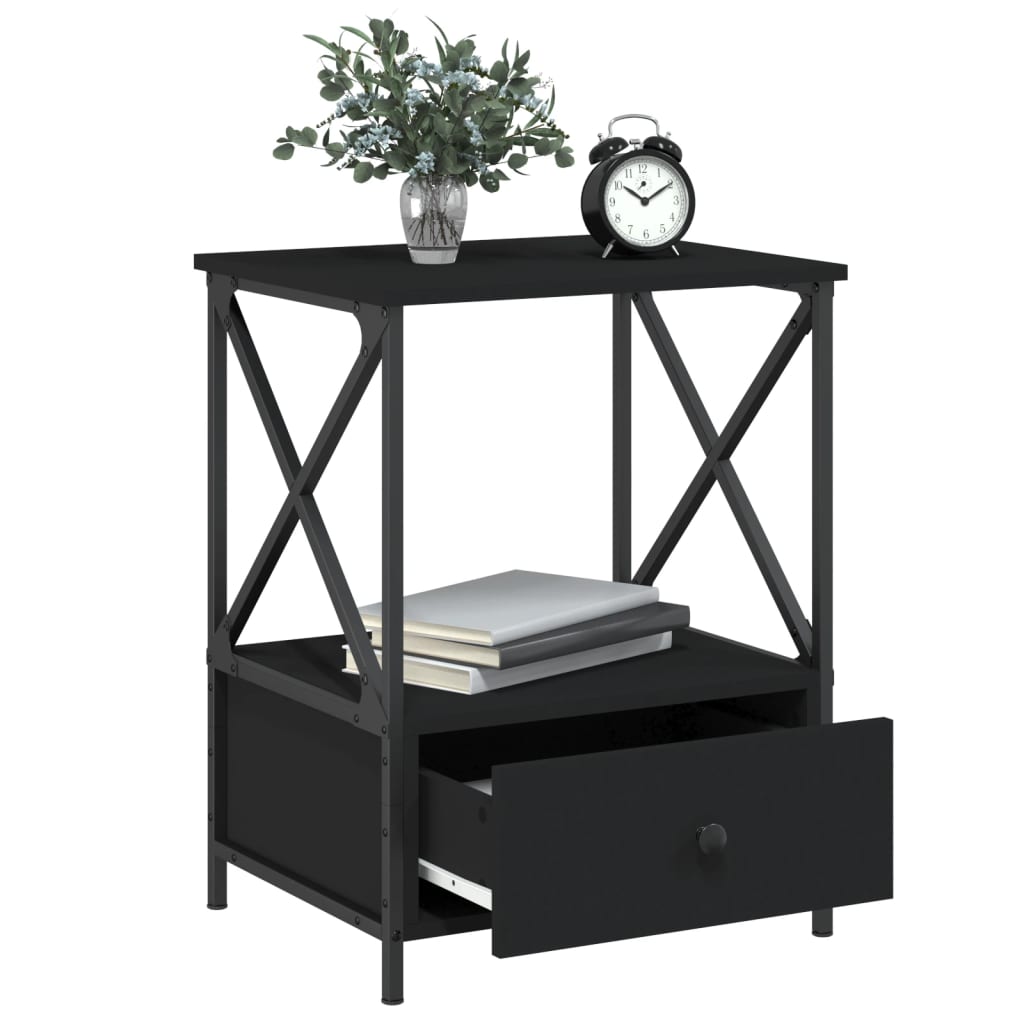 Nattbord 2 stk svart 50x41x65 cm konstruert tre
