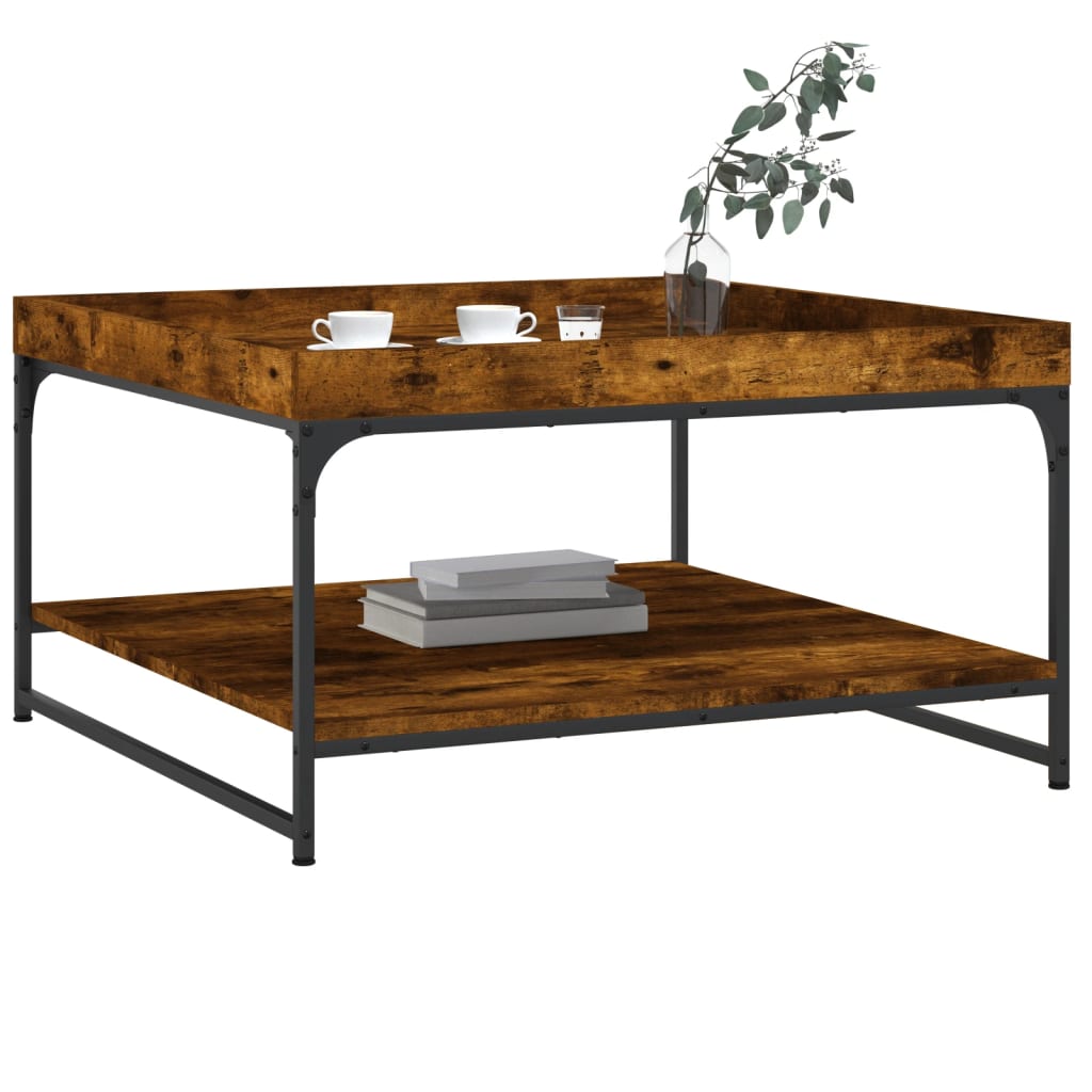 Salongbord røkt eik 80x80x45 cm konstruert tre og jern