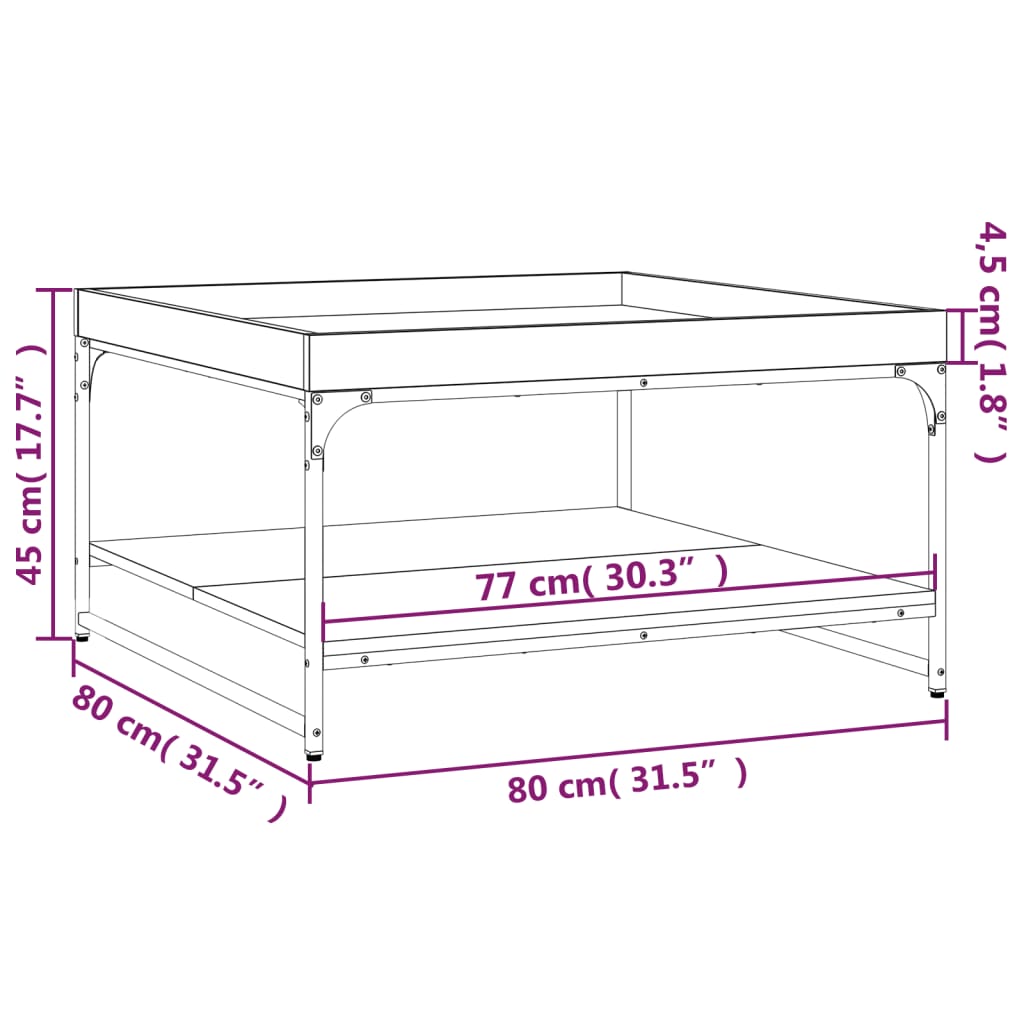 Salongbord røkt eik 80x80x45 cm konstruert tre og jern