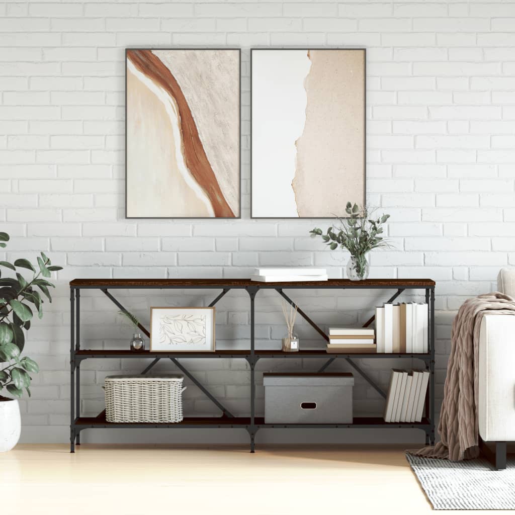 Salongbord brun eik 160x30x75 cm konstruert tre og jern