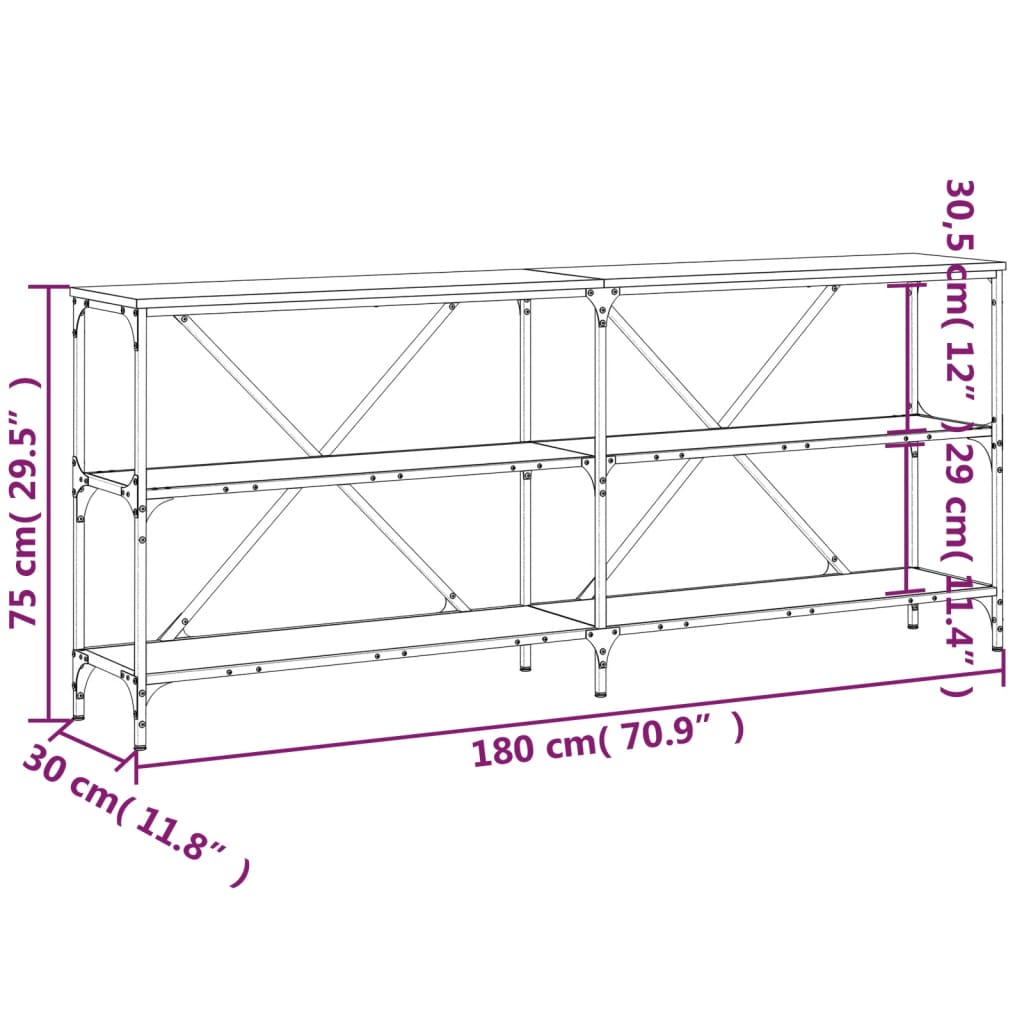 Konsollbord svart 180x30x75 cm konstruert tre og jern