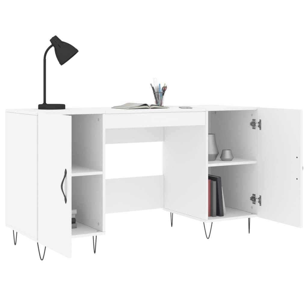 Skrivebord hvit 140x50x75 cm konstruert tre
