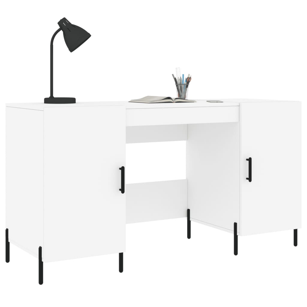 Skrivebord hvit 140x50x75 cm konstruert tre
