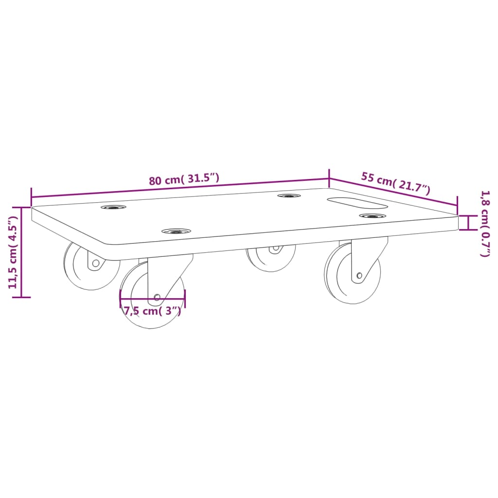 Transporttraller 2 stk rektangulær 80x55x11,5 cm 250 kg