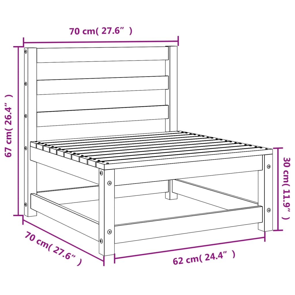 Hagesofaer uten armlener 2 stk 70x70x67 cm heltre douglasgran