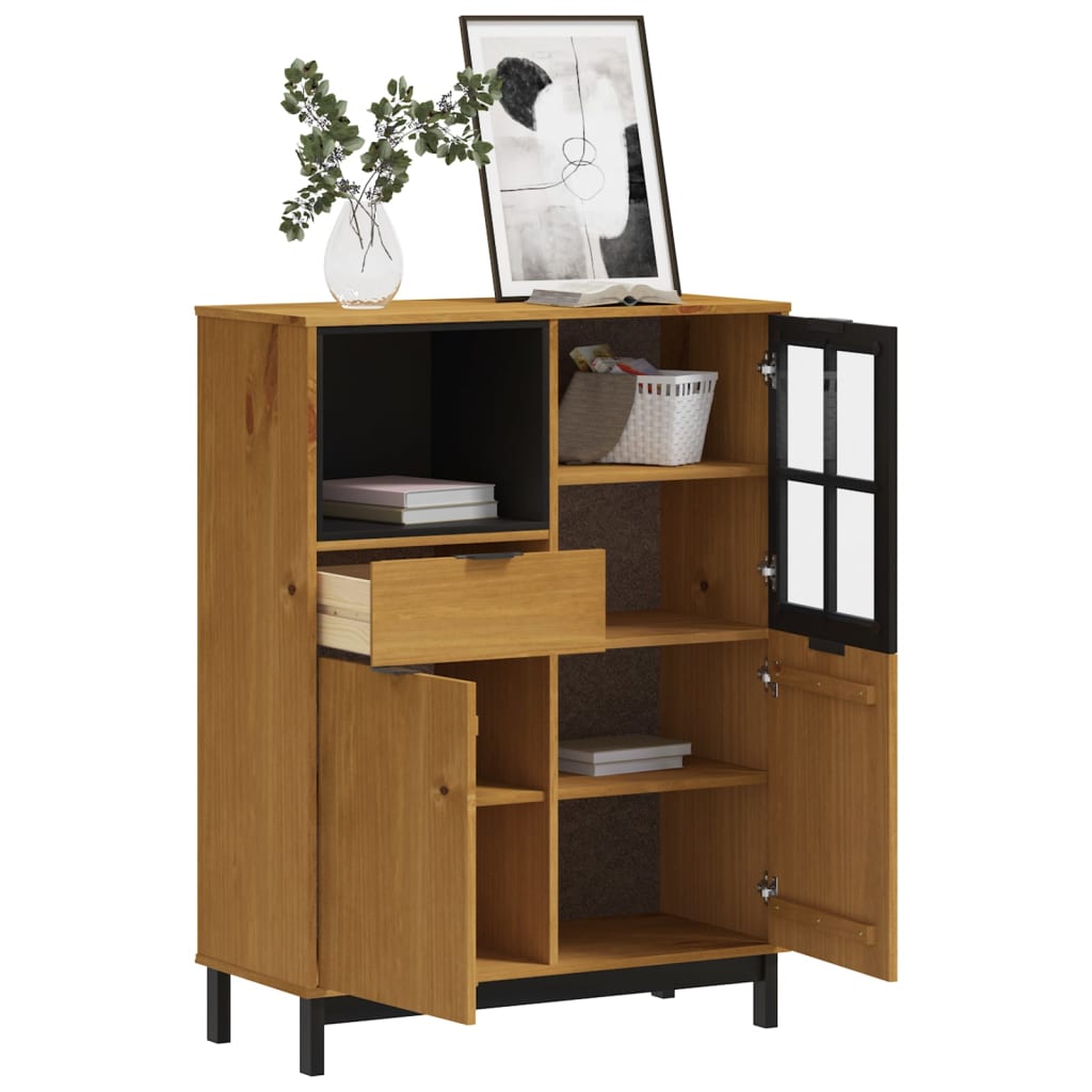 Highboard med glassdør FLAM 92x40x122,5 cm heltre furu
