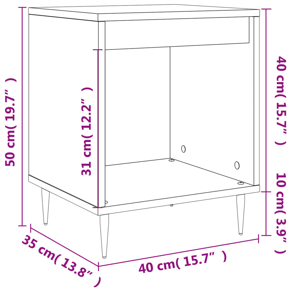 Nattbord 2 stk høyglans hvit 40x35x50 cm konstruert tre