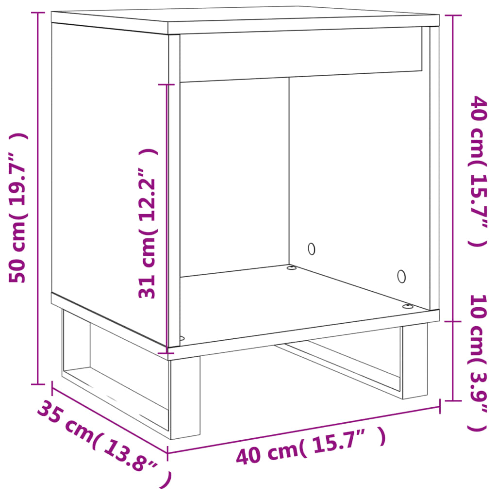 Nattbord 2 stk hvit 40x35x50 cm konstruert tre