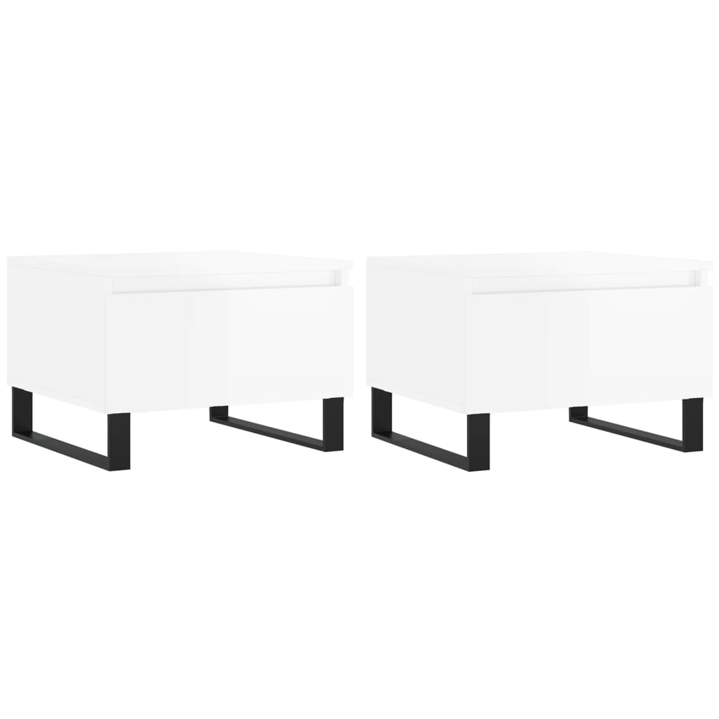 Salongbord 2 stk høyglans hvit 50x46x35 cm konstruert tre