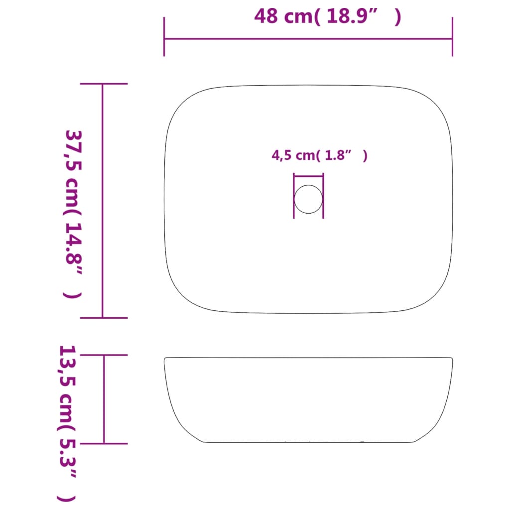 Benkeservant grå rektangulær 48x37,5x13,5 cm keramikk