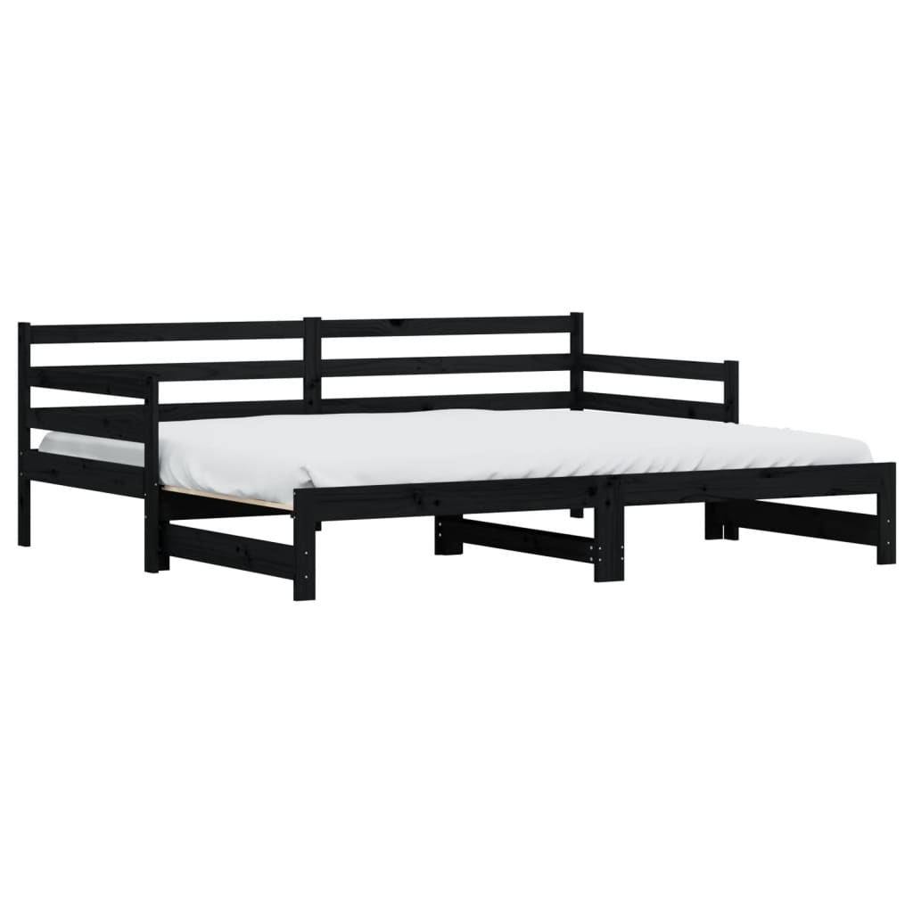 Uttrekkbar dagseng svart 90x200 cm heltre furu