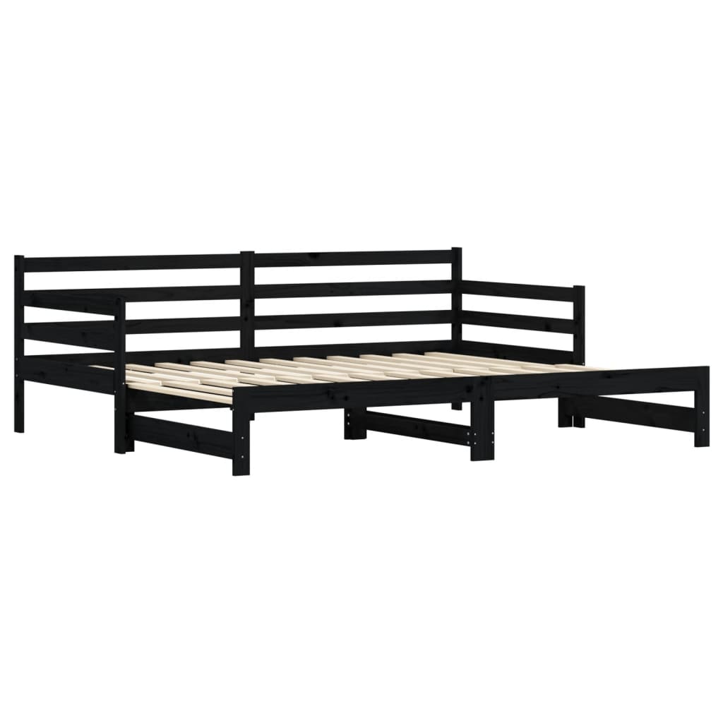 Uttrekkbar dagseng svart 90x200 cm heltre furu